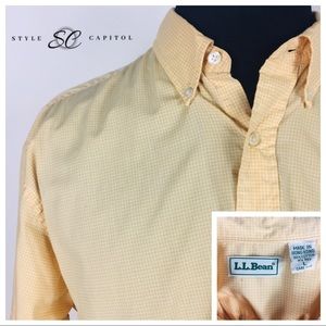 L L Bean Men's Yellow White Plaid Polo Shirt LG